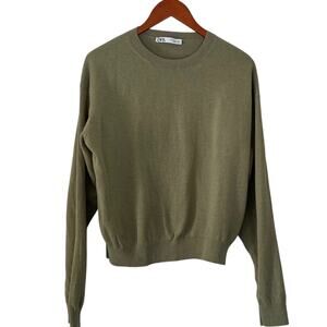 Zara Wool Blend Long Sleeve Green Crew Neck Fine Knit Sweater, Cozy, Soft, XL